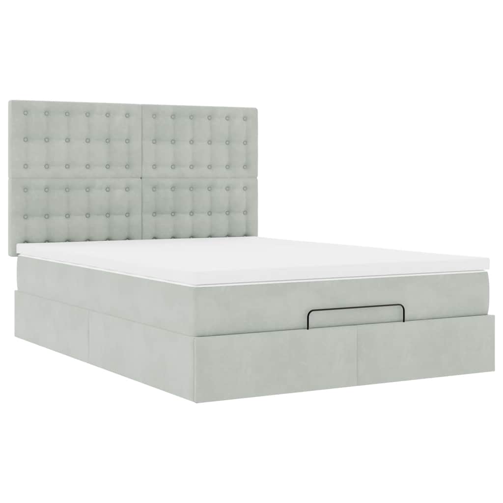 Ottoman bed met matrassen 140x190cm fluweel lichtgrijs