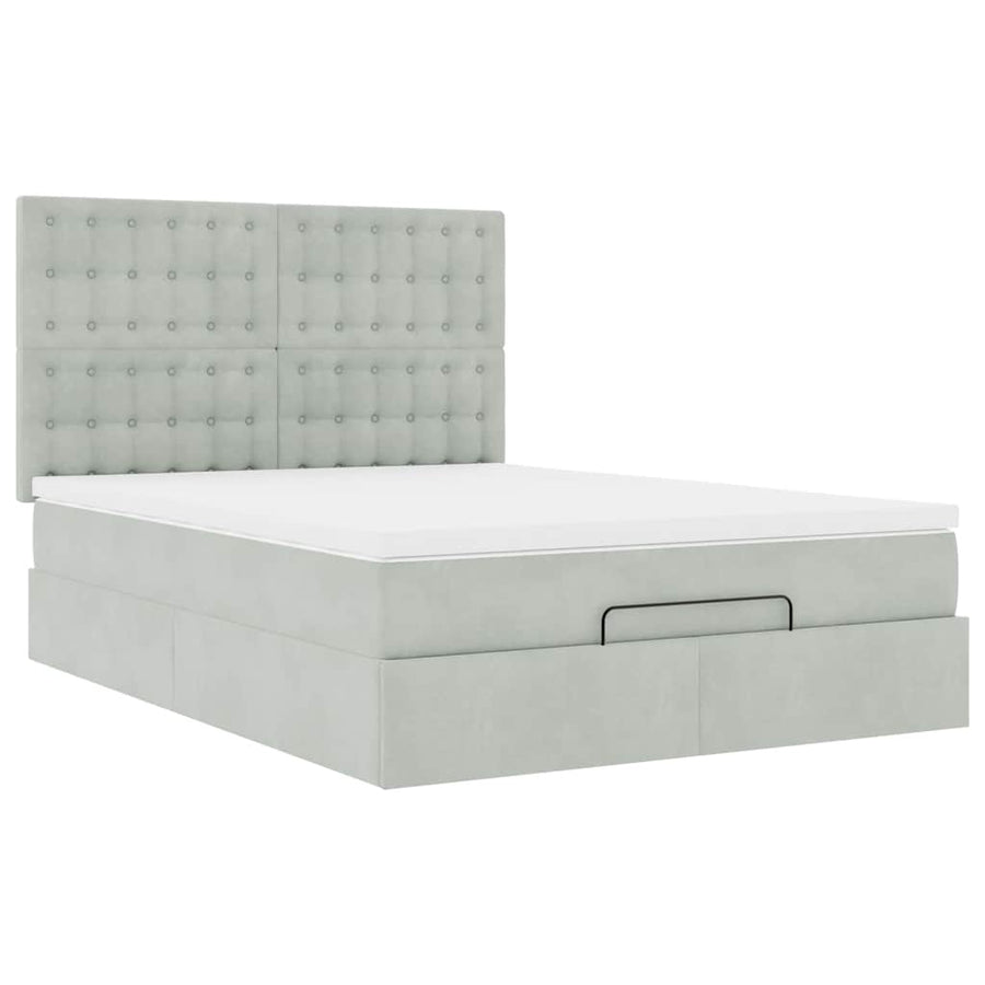 Ottoman bed met matrassen 140x190cm fluweel lichtgrijs
