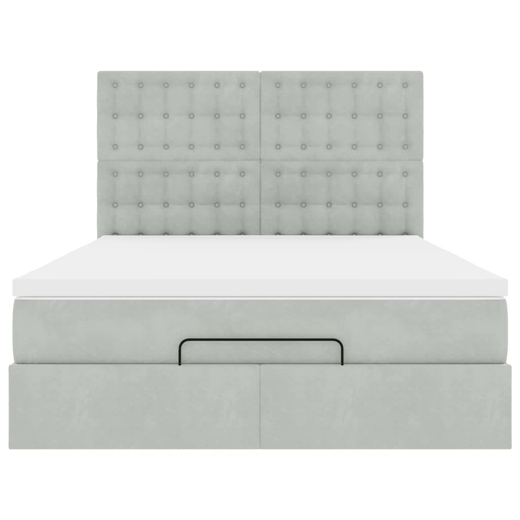 Ottoman bed met matrassen 140x190cm fluweel lichtgrijs