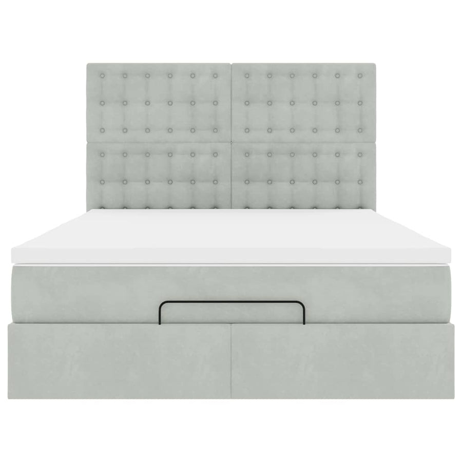 Ottoman bed met matrassen 140x190cm fluweel lichtgrijs