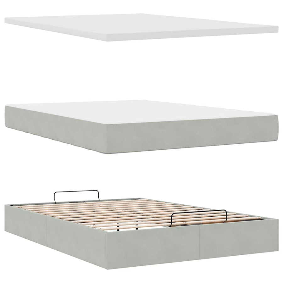 Ottoman bed met matrassen 140x190cm fluweel lichtgrijs