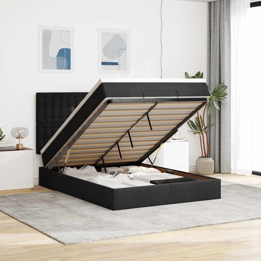 Ottoman bed met matrassen 140x190cm fluweel zwart