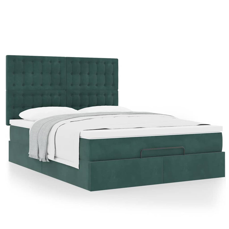 Ottoman Bed Met Matrassen 140X190Cm Fluweel 140 x 190 cm Donkergroen