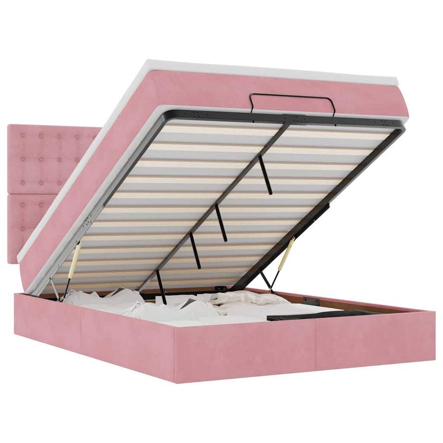 Ottoman bed met matrassen 140x190cm fluweel roze