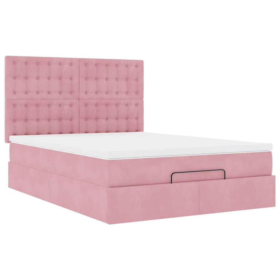Ottoman bed met matrassen 140x190cm fluweel roze