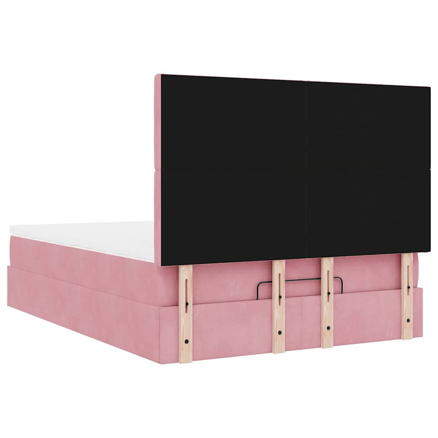 Ottoman bed met matrassen 140x190cm fluweel roze