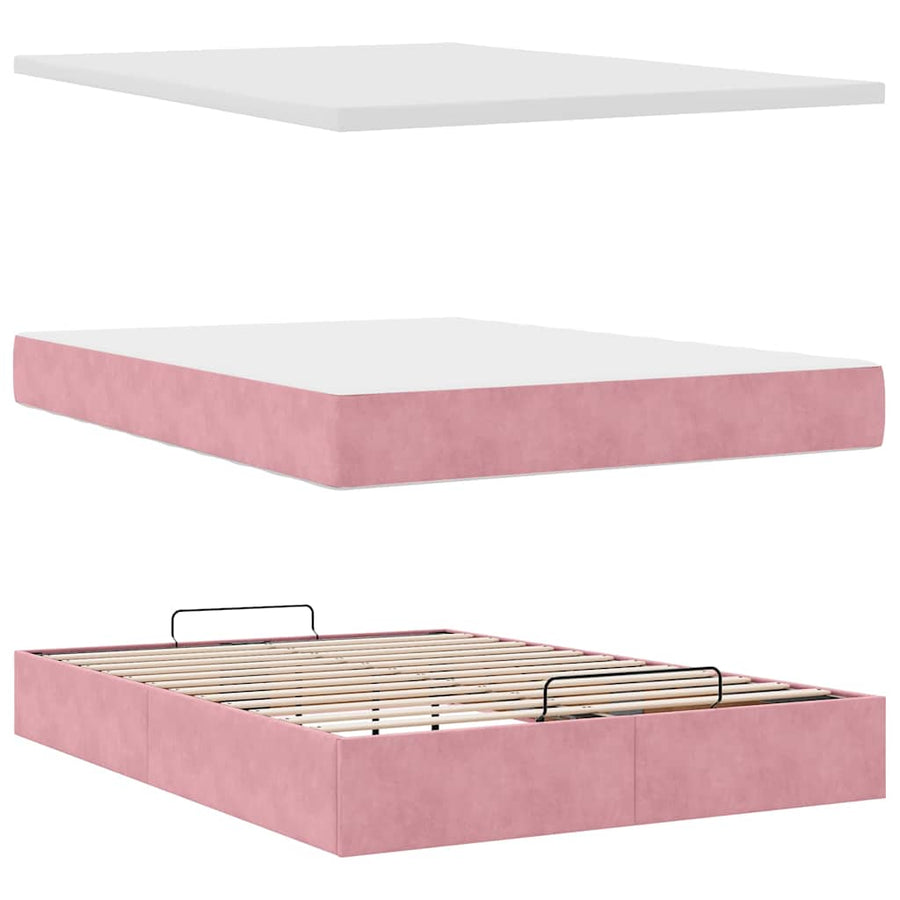 Ottoman bed met matrassen 140x190cm fluweel roze