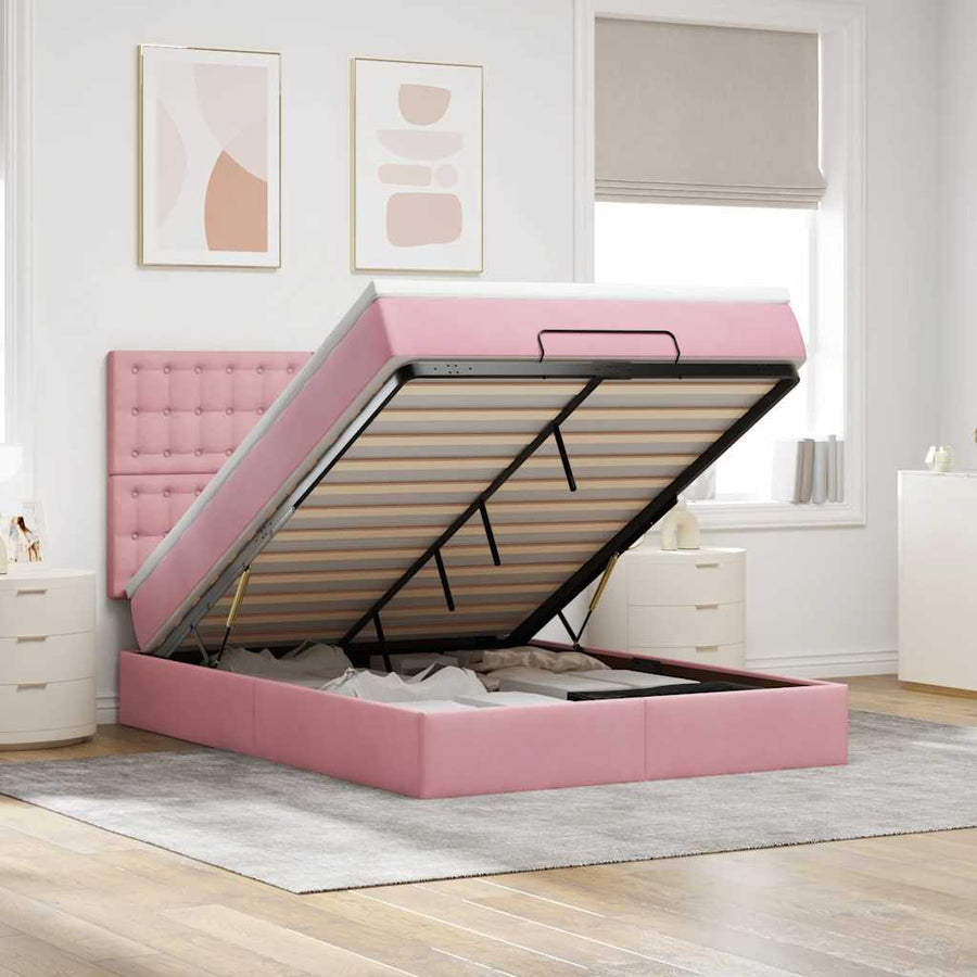 Ottoman bed met matrassen 140x190cm fluweel roze