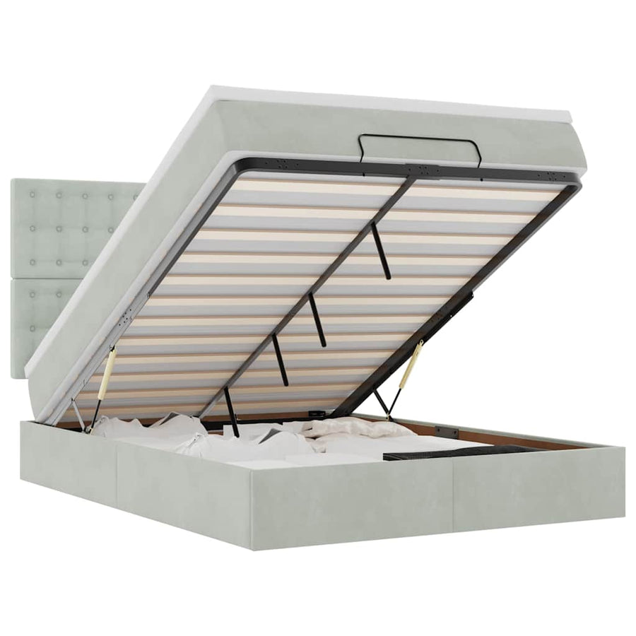 Ottoman bed met matrassen 140x200cm fluweel lichtgrijs