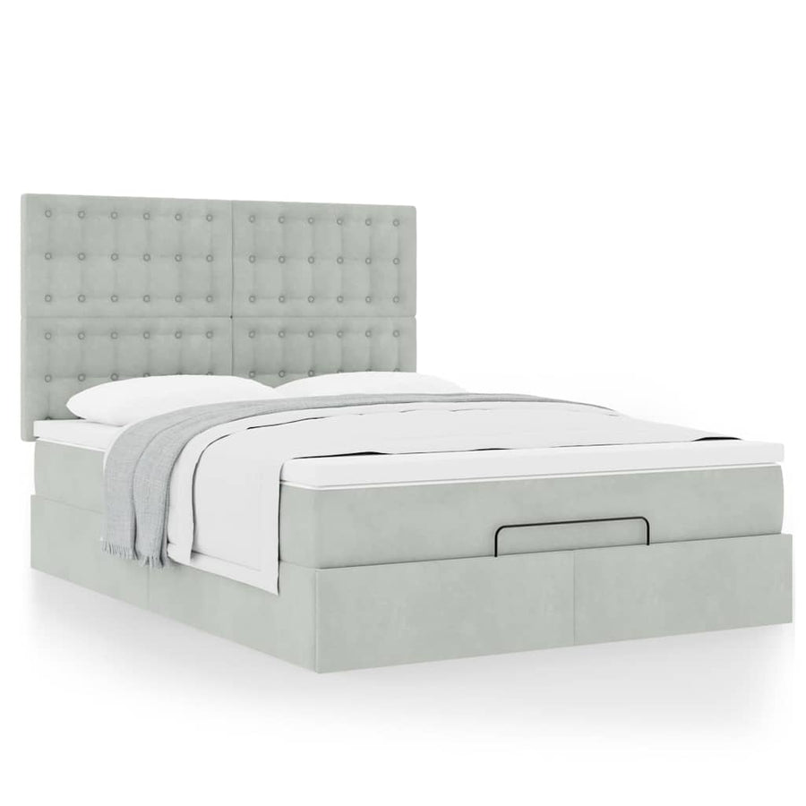 Ottoman bed met matrassen 140x200cm fluweel lichtgrijs