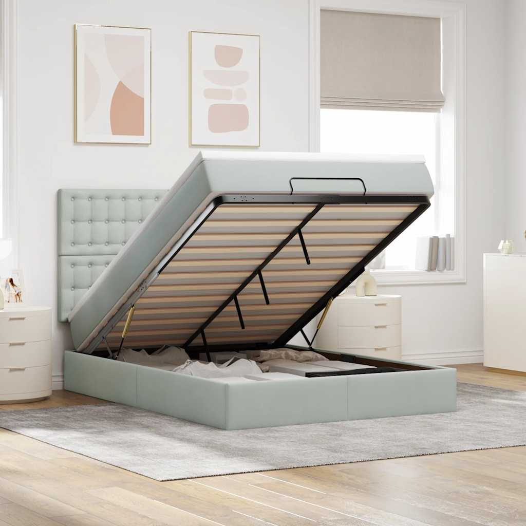Ottoman bed met matrassen 140x200cm fluweel lichtgrijs