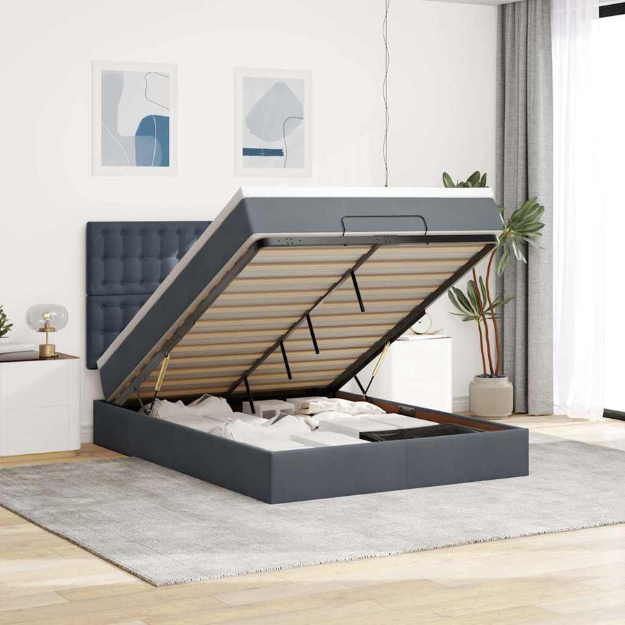 Ottoman bed met matrassen 140x200cm fluweel donkergrijs