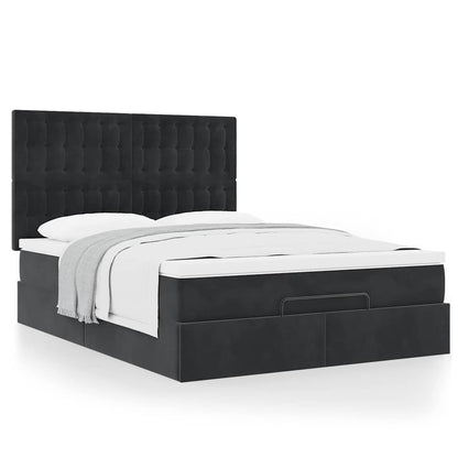 Ottoman Bed Met Matrassen 140X200Cm Fluweel 140 x 200 cm Zwart