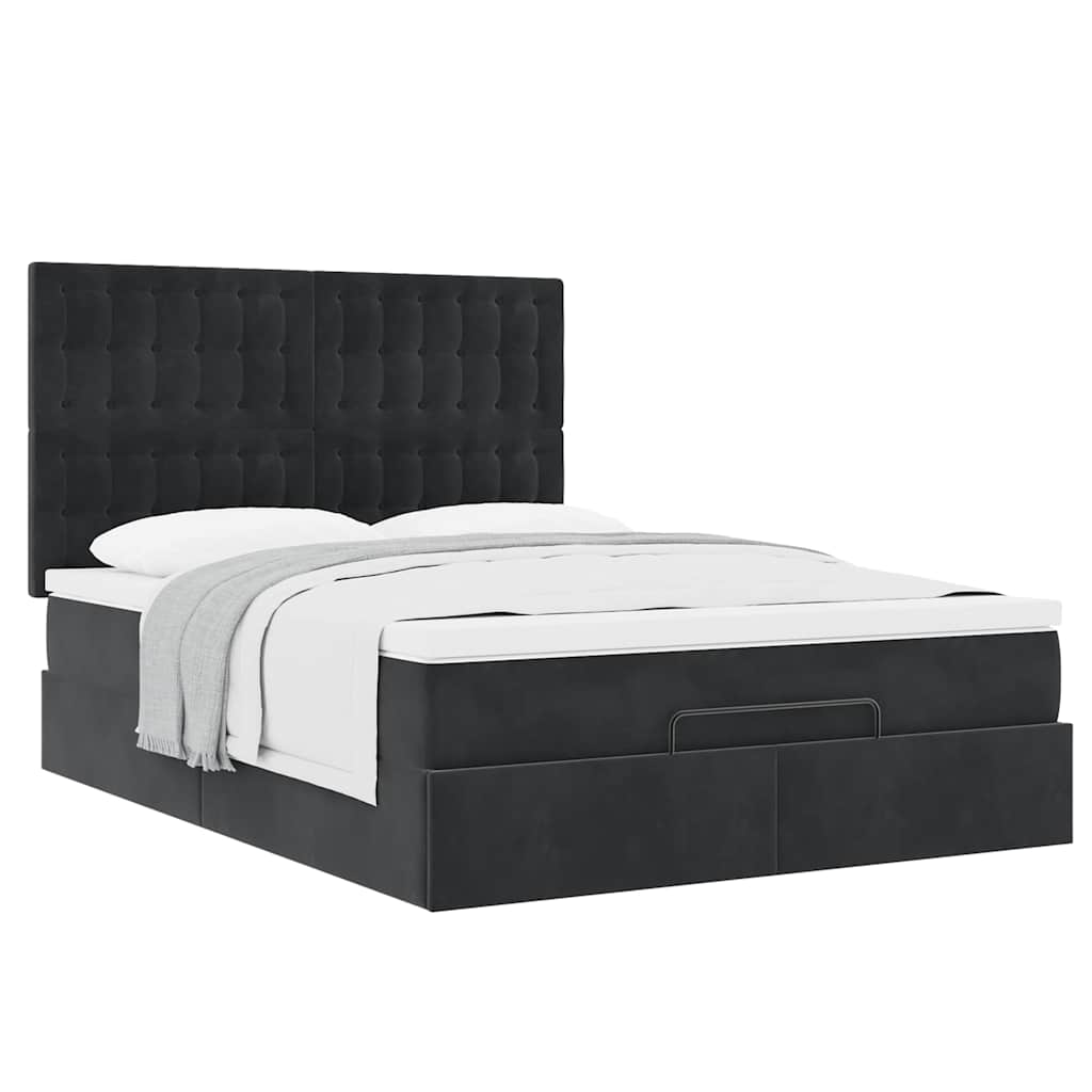 Ottoman Bed Met Matrassen 140X200Cm Fluweel 140 x 200 cm Zwart