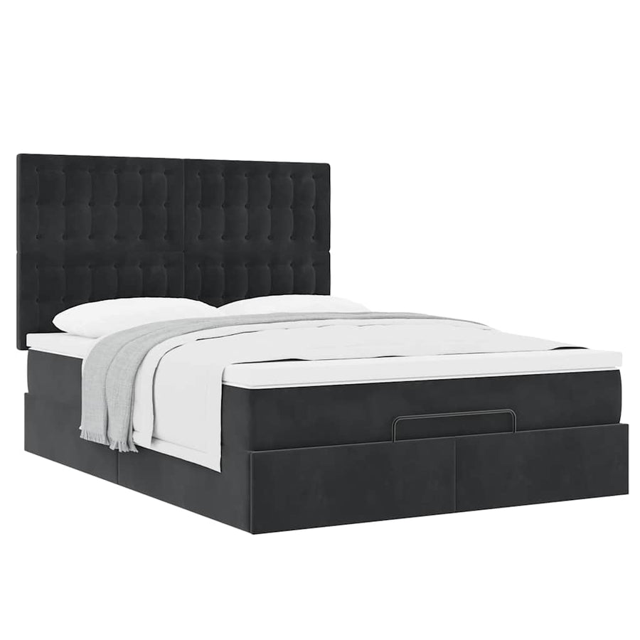 Ottoman Bed Met Matrassen 140X200Cm Fluweel 140 x 200 cm Zwart