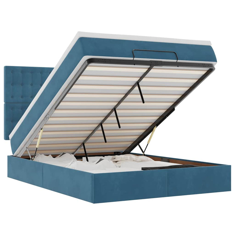 Ottoman bed met matrassen 140x200cm fluweel donkerblauw