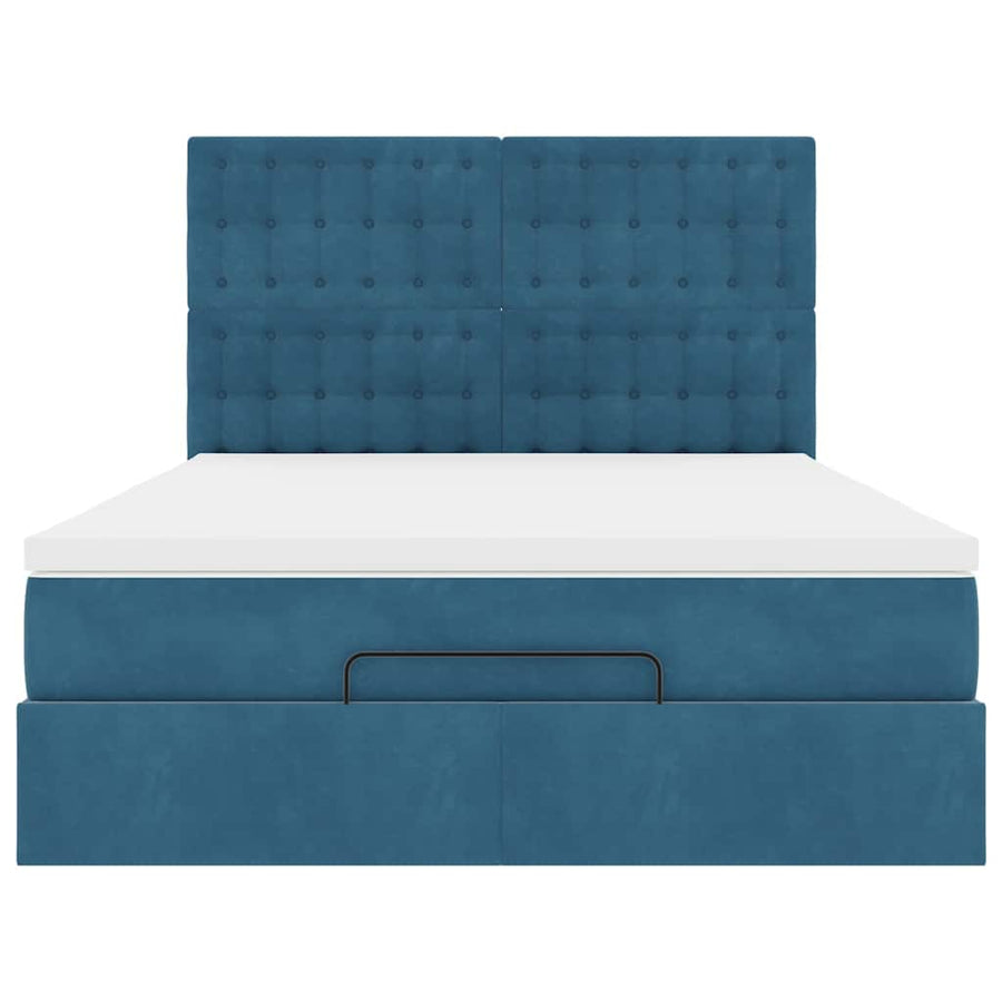 Ottoman bed met matrassen 140x200cm fluweel donkerblauw
