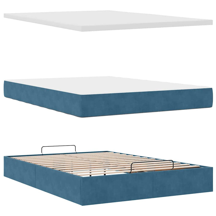 Ottoman bed met matrassen 140x200cm fluweel donkerblauw
