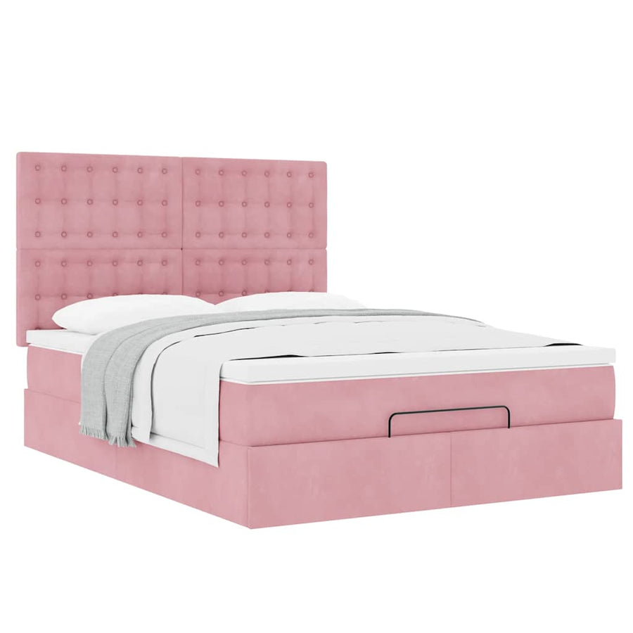 Ottoman bed met matrassen 140x200cm fluweel roze