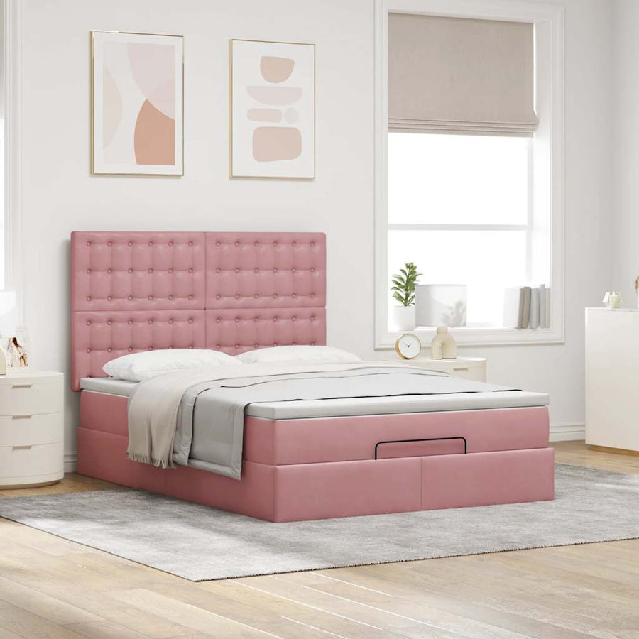 Ottoman bed met matrassen 140x200cm fluweel roze