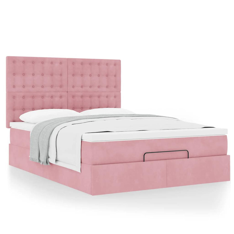 Ottoman bed met matrassen 140x200cm fluweel roze
