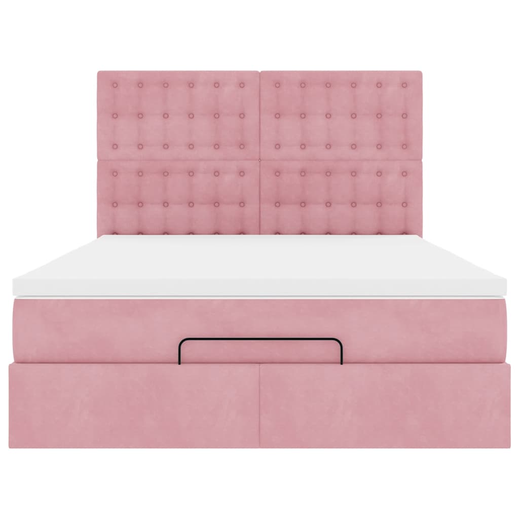 Ottoman bed met matrassen 140x200cm fluweel roze