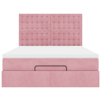 Ottoman bed met matrassen 140x200cm fluweel roze