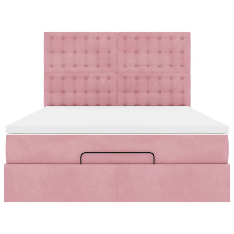 Ottoman bed met matrassen 140x200cm fluweel roze