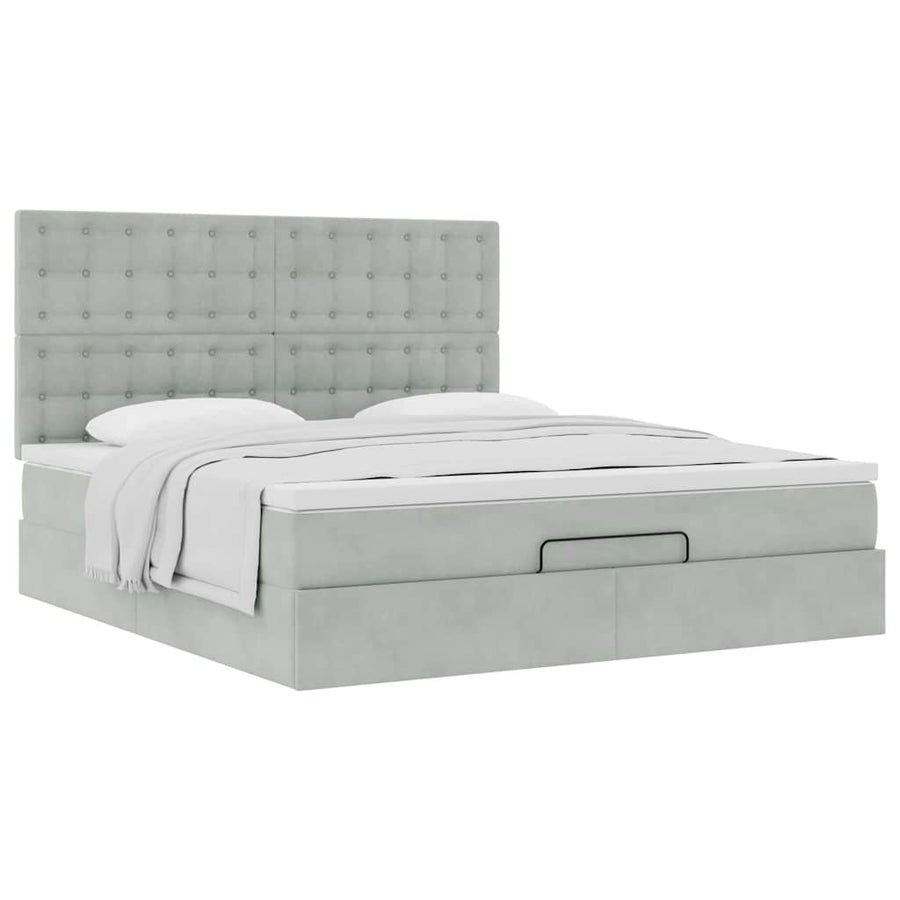 Ottoman bed met matrassen 160x200cm fluweel lichtgrijs