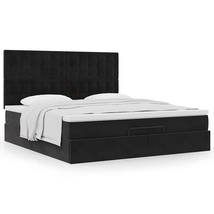 Ottoman bed met matrassen 160x200cm fluweel zwart