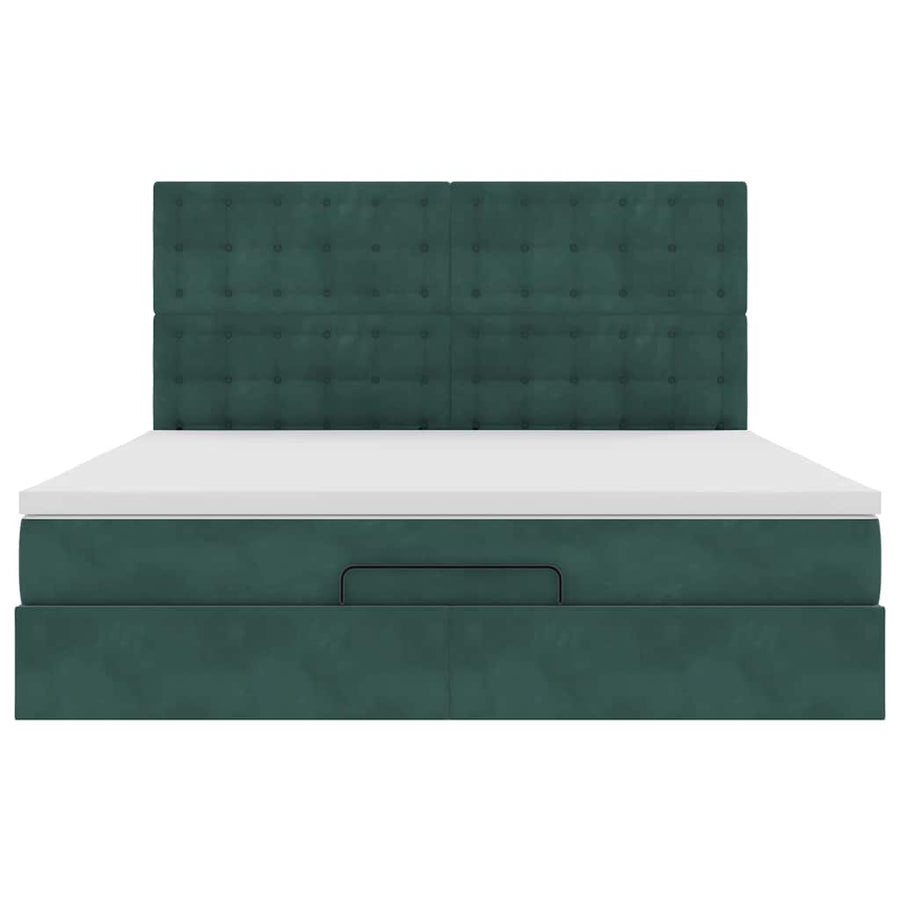 Ottoman Bed Met Matrassen 160X200Cm Fluweel 160 x 200 cm Donkergroen