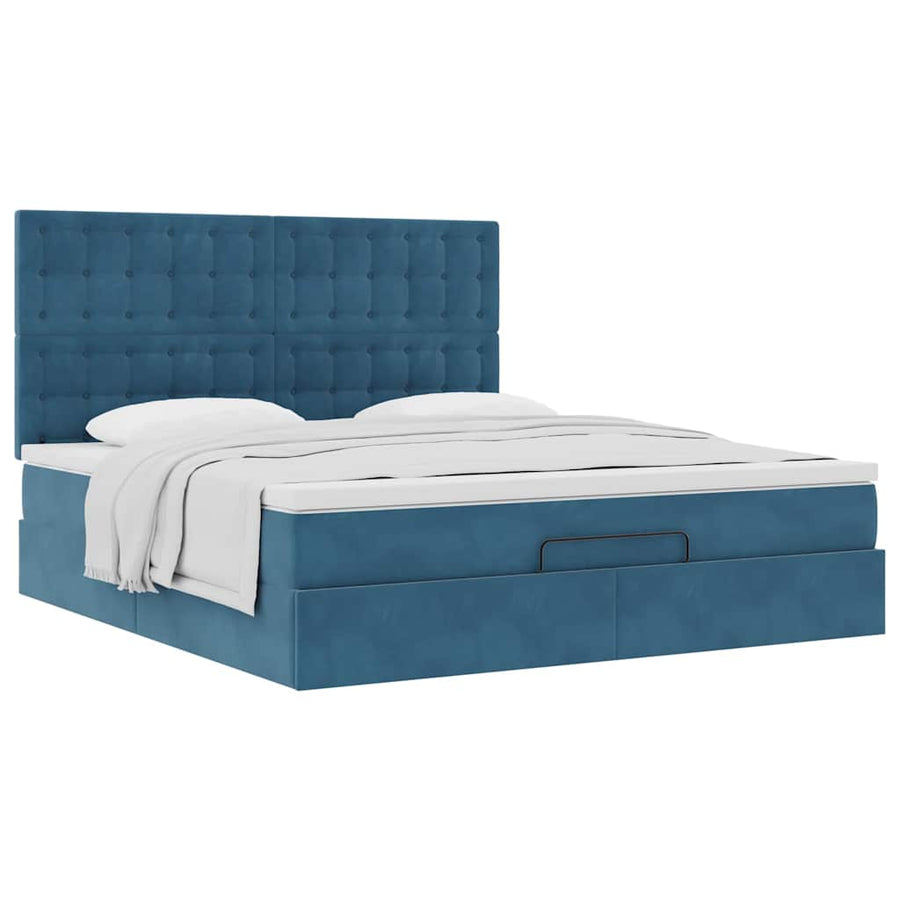 Ottoman Bed Met Matrassen 160X200Cm Fluweel 160 x 200 cm Donkerblauw