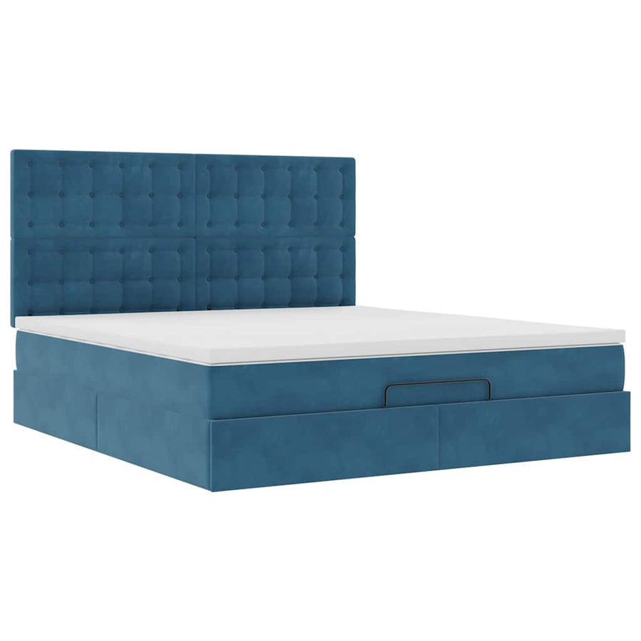 Ottoman Bed Met Matrassen 160X200Cm Fluweel 160 x 200 cm Donkerblauw