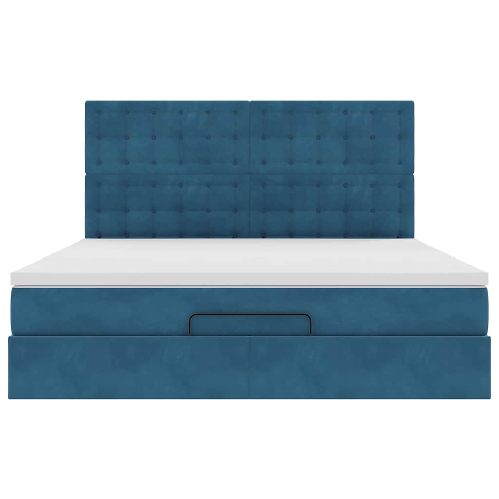 Ottoman Bed Met Matrassen 160X200Cm Fluweel 160 x 200 cm Donkerblauw