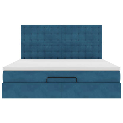 Ottoman Bed Met Matrassen 160X200Cm Fluweel 160 x 200 cm Donkerblauw