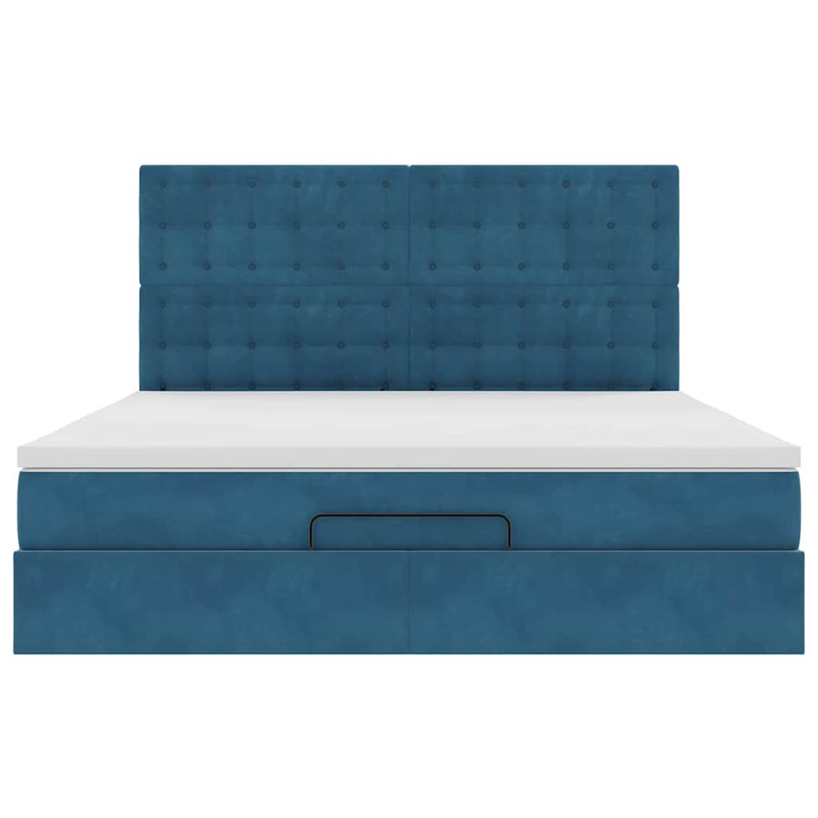 Ottoman Bed Met Matrassen 160X200Cm Fluweel 160 x 200 cm Donkerblauw