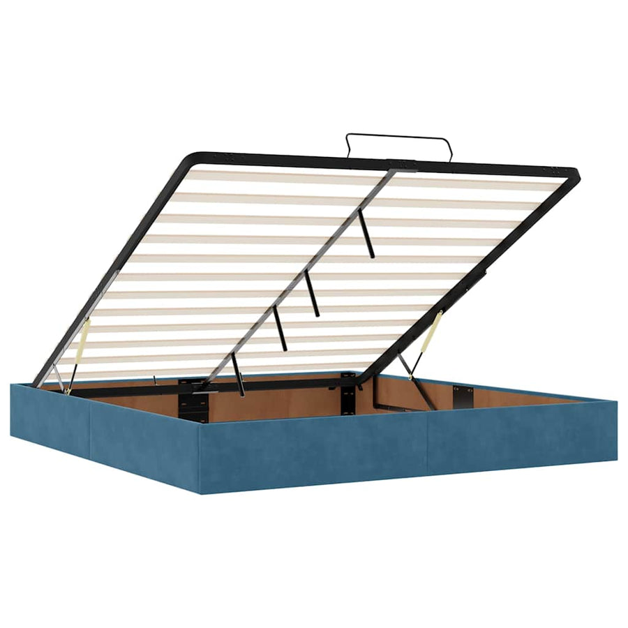 Ottoman Bed Met Matrassen 160X200Cm Fluweel 160 x 200 cm Donkerblauw