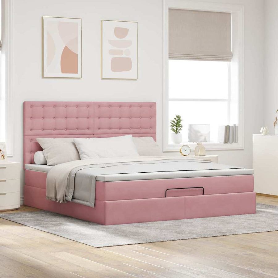 Ottoman Bed Met Matrassen 160X200Cm Fluweel 160 x 200 cm Roze