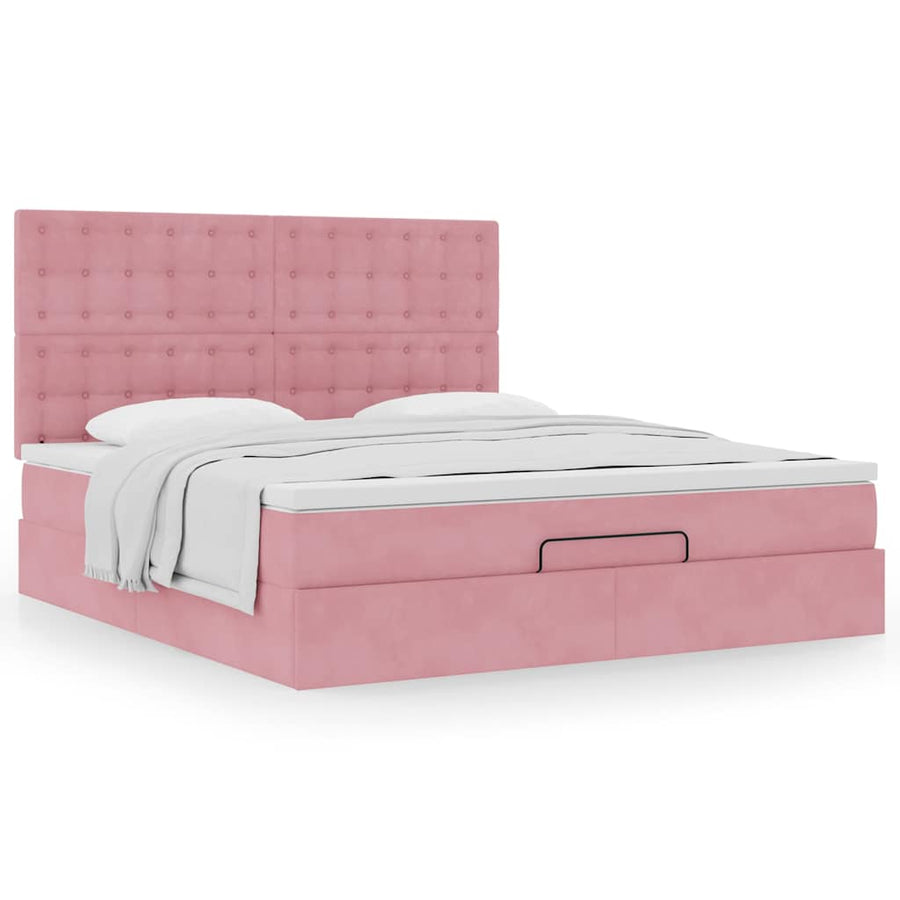 Ottoman Bed Met Matrassen 160X200Cm Fluweel 160 x 200 cm Roze