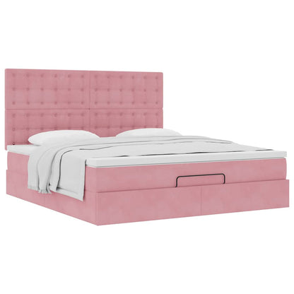 Ottoman Bed Met Matrassen 160X200Cm Fluweel 160 x 200 cm Roze