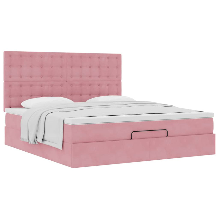 Ottoman Bed Met Matrassen 160X200Cm Fluweel 160 x 200 cm Roze