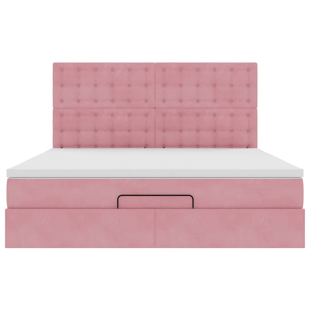 Ottoman Bed Met Matrassen 160X200Cm Fluweel 160 x 200 cm Roze