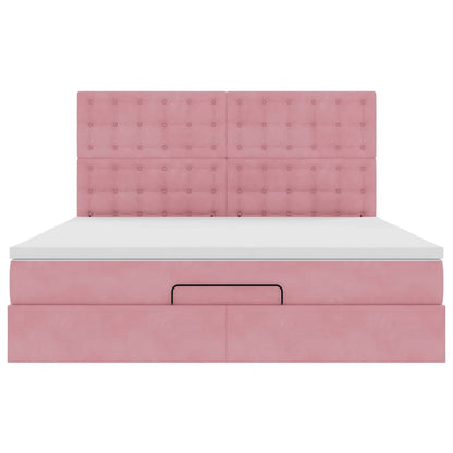 Ottoman Bed Met Matrassen 160X200Cm Fluweel 160 x 200 cm Roze