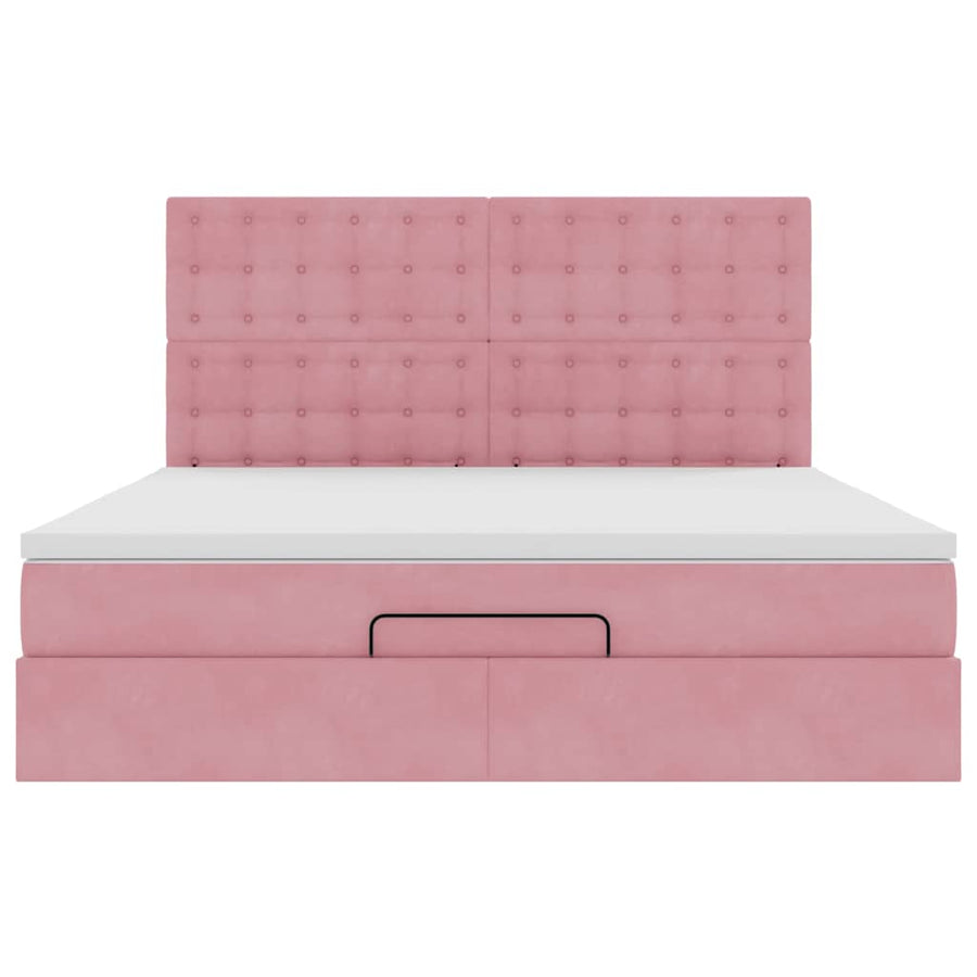 Ottoman Bed Met Matrassen 160X200Cm Fluweel 160 x 200 cm Roze