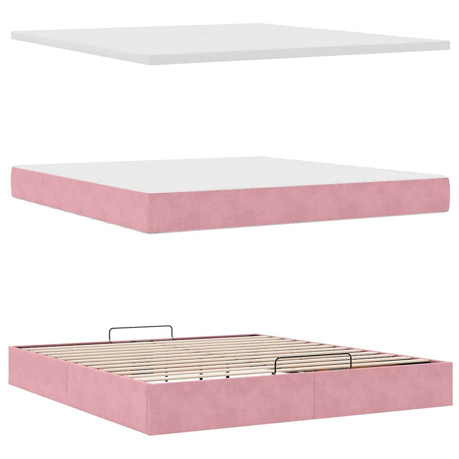 Ottoman Bed Met Matrassen 160X200Cm Fluweel 160 x 200 cm Roze