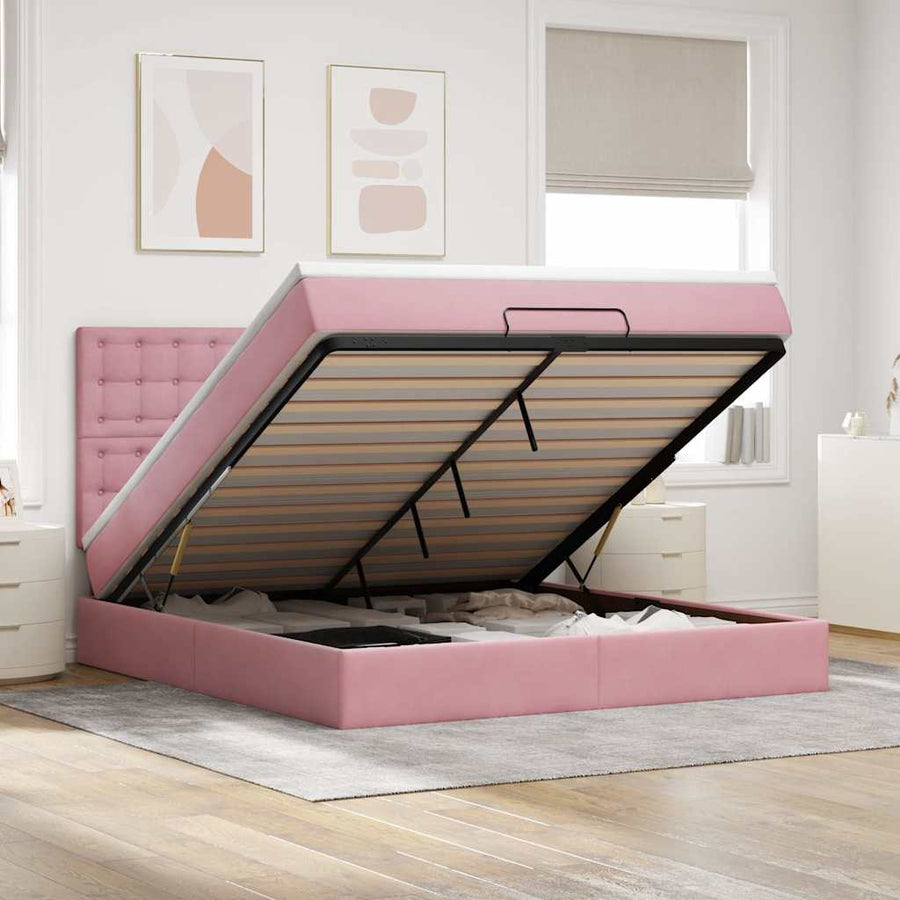 Ottoman Bed Met Matrassen 160X200Cm Fluweel 160 x 200 cm Roze