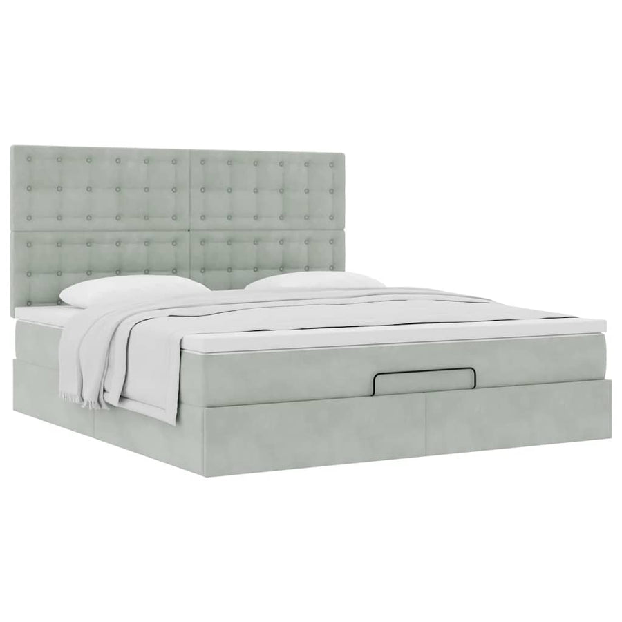 Ottoman bed met matrassen 180x200cm fluweel lichtgrijs