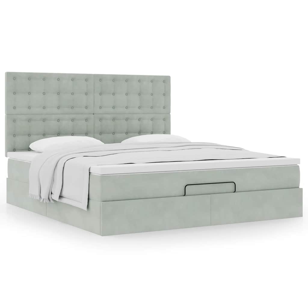 Ottoman bed met matrassen 180x200cm fluweel lichtgrijs