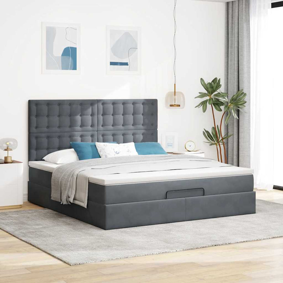 Ottoman bed met matrassen 180x200cm fluweel donkergrijs