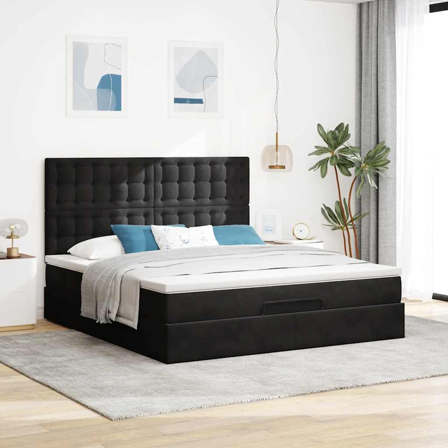 Ottoman bed met matrassen 180x200cm fluweel zwart